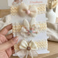 Hair Sparkles Baby Girl Lace Headband Set, Cream, Bow And Bunny Ear Design, Pack Of 3