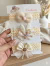 Hair Sparkles Baby Girl Lace Headband Set, Cream, Bow And Bunny Ear Design, Pack Of 3