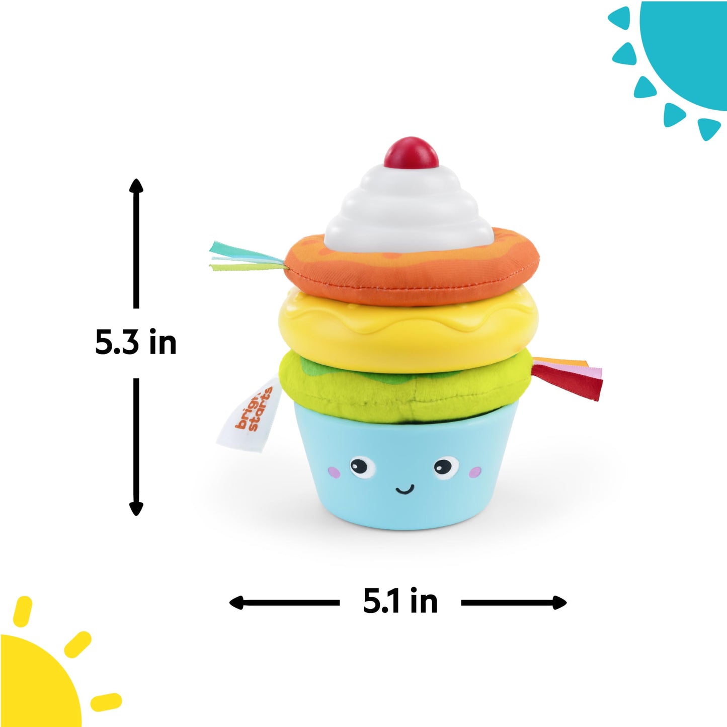 Bright Starts Treat Tower Stacking Toy with Teether in Cupcake and Donut Shapes, Develop Fine Motor Skills, Unisex, 6 Months+