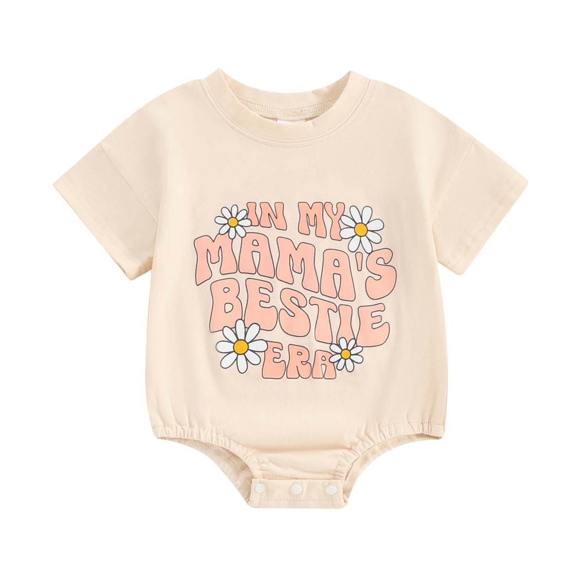 Creairy Newborn Baby Girl Outfits In My Mamas Bestie Era Daisy Bubble Romper Short Sleeve Bodysuit TShirt Summer Clothes, Beige