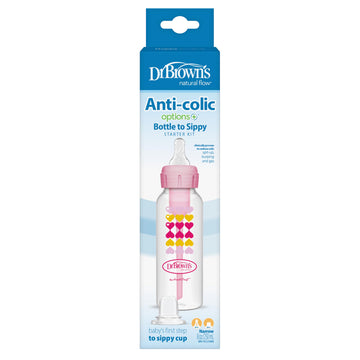 Dr. Brown'S Anti-Colic Options+ Narrow Sippy Bottle Starter Kit, 8Oz/250Ml, With Level 3 Medium-Fast Flow Nipple And Soft 100% S