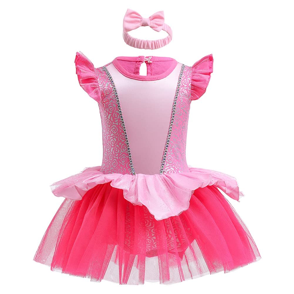 Hihcbf Baby Girls Christmas Halloween Costume Aurora Princess Birthday Bodysuit Romper Tutu Dress W/Headband