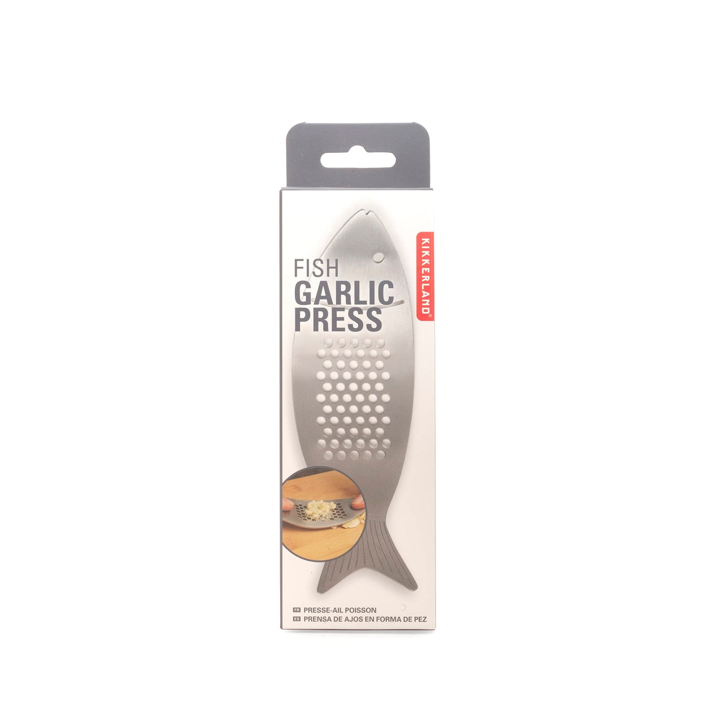 Kikkerland Stainless Steel Fish Shape Handheld Garlic Crusher Mincer Press, Kitchen Tool, Dishwasher Safe