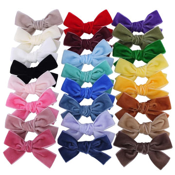 Sugarmelon Velvet Bow Hair Clips Barrettes for Baby Girl, 24 Colors, 3 inches Velvet Ribbon with Alligator Clips, Perfect Size f