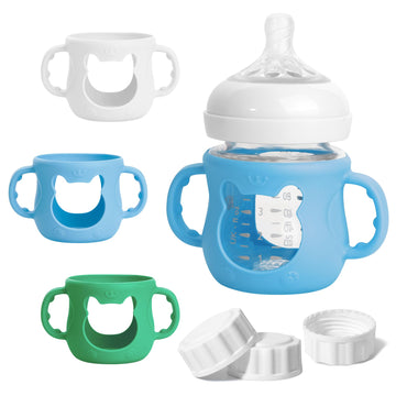 3 Pack Silicone Sleeves For Philips Avent Natural Glass Bottle, Food Grade Anti Breakage Baby Bottle Holder With Handles And 3Pc