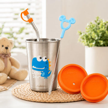 Adore Advanced Bliss Printed Stainless Steel Tumbler With Straw & Lid  Conical Vacuum Cup 300 Ml (Orange)