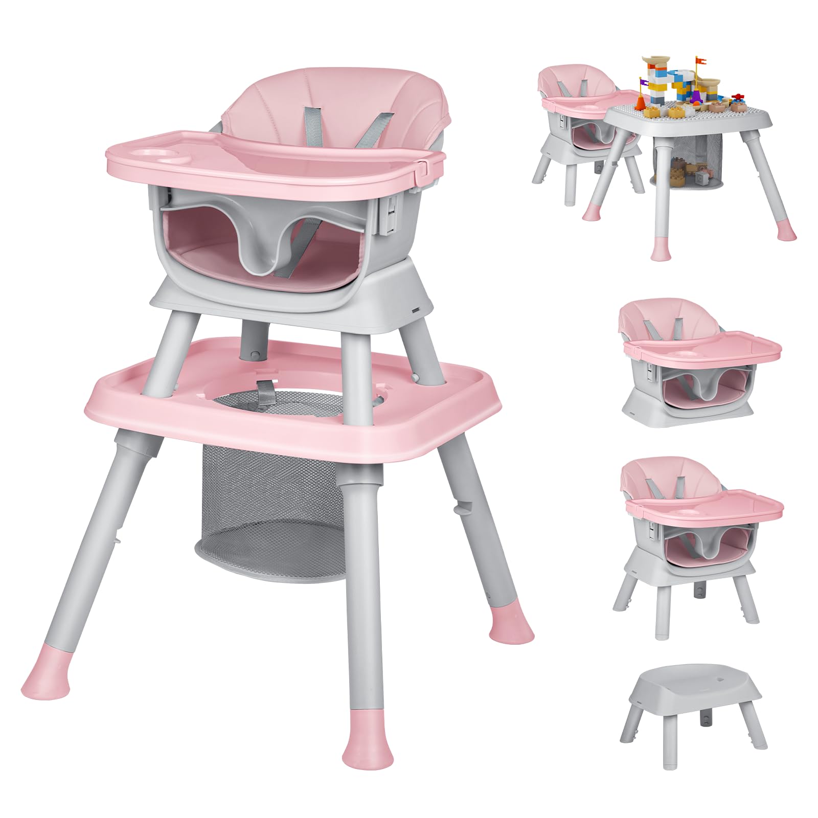 Albert Baby 8-In-1 High Chair For Babies And Toddlers, Converts To Dining Booster Seat, Kids Table & Chair Set, Building Block T