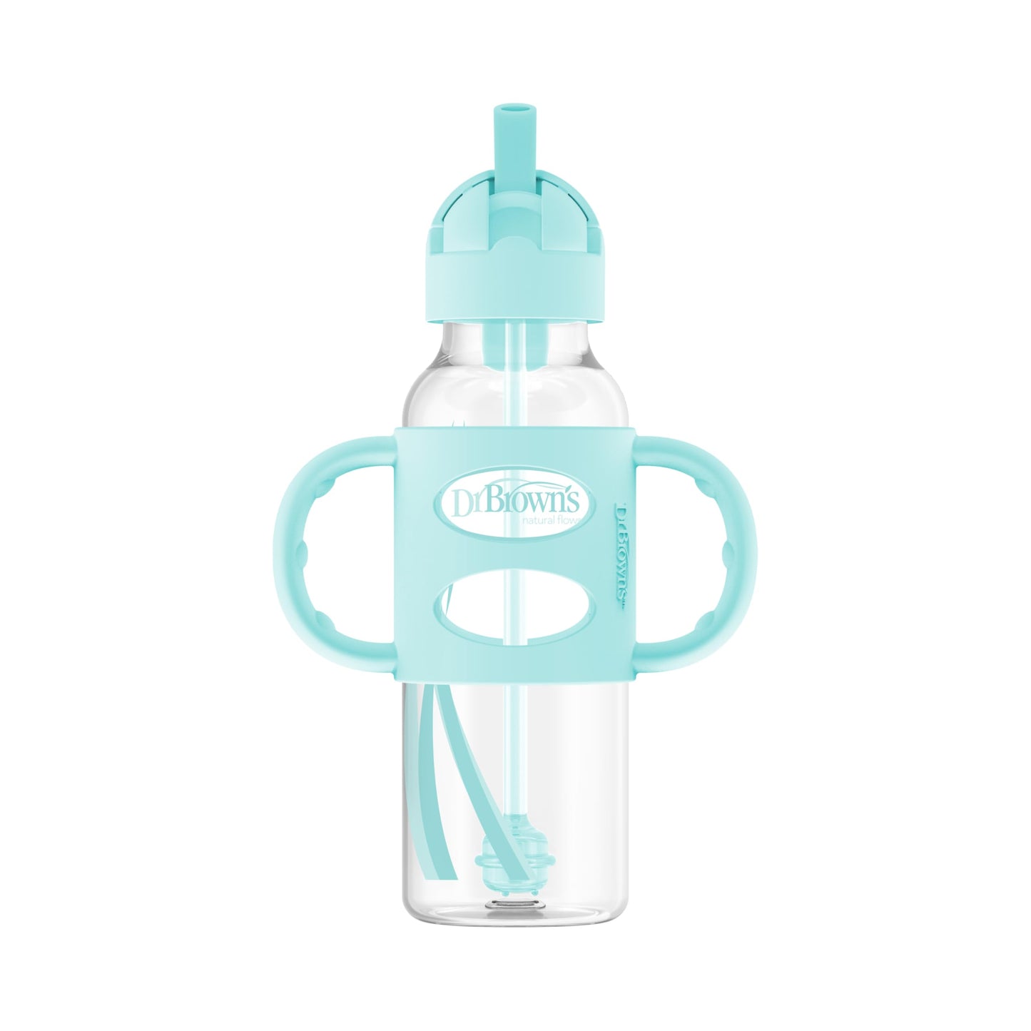 Dr. Brown'S Milestones Narrow Sippy Straw Bottle, Spill-Proof With 100% Silicone Handles And Weighted Straw, 8 Oz/250 Ml, Green,