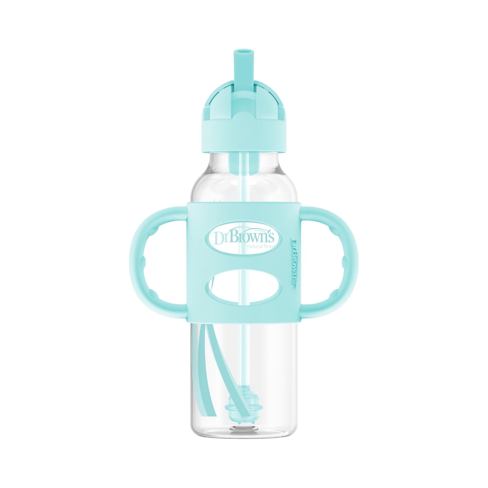 Dr. Brown'S Milestones Narrow Sippy Straw Bottle, Spill-Proof With 100% Silicone Handles And Weighted Straw, 8 Oz/250 Ml, Green,
