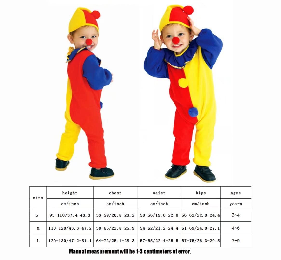 Qiaoniuniu Halloween Child'S Clown Costume Kids Baby Jumpsuits Toddlers Dress Up With Clown Nose And Clown Hat Small (2-4 Years)