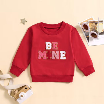 Amnnchya Valentines Day Toddler Baby Girl Outfit Be Mine Long Sleeve Sweatshirt Infant Girls Valentines Day Sweatshirts (Be Mine