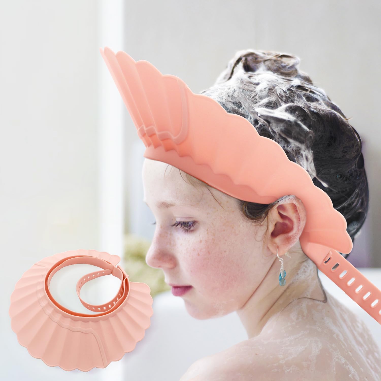 Baby Shower Cap Shield, Pink Bathing Cap Bath Hat Bathing Safe Silicone Protection, Soft Adjustable Visor Hat For Protector Head