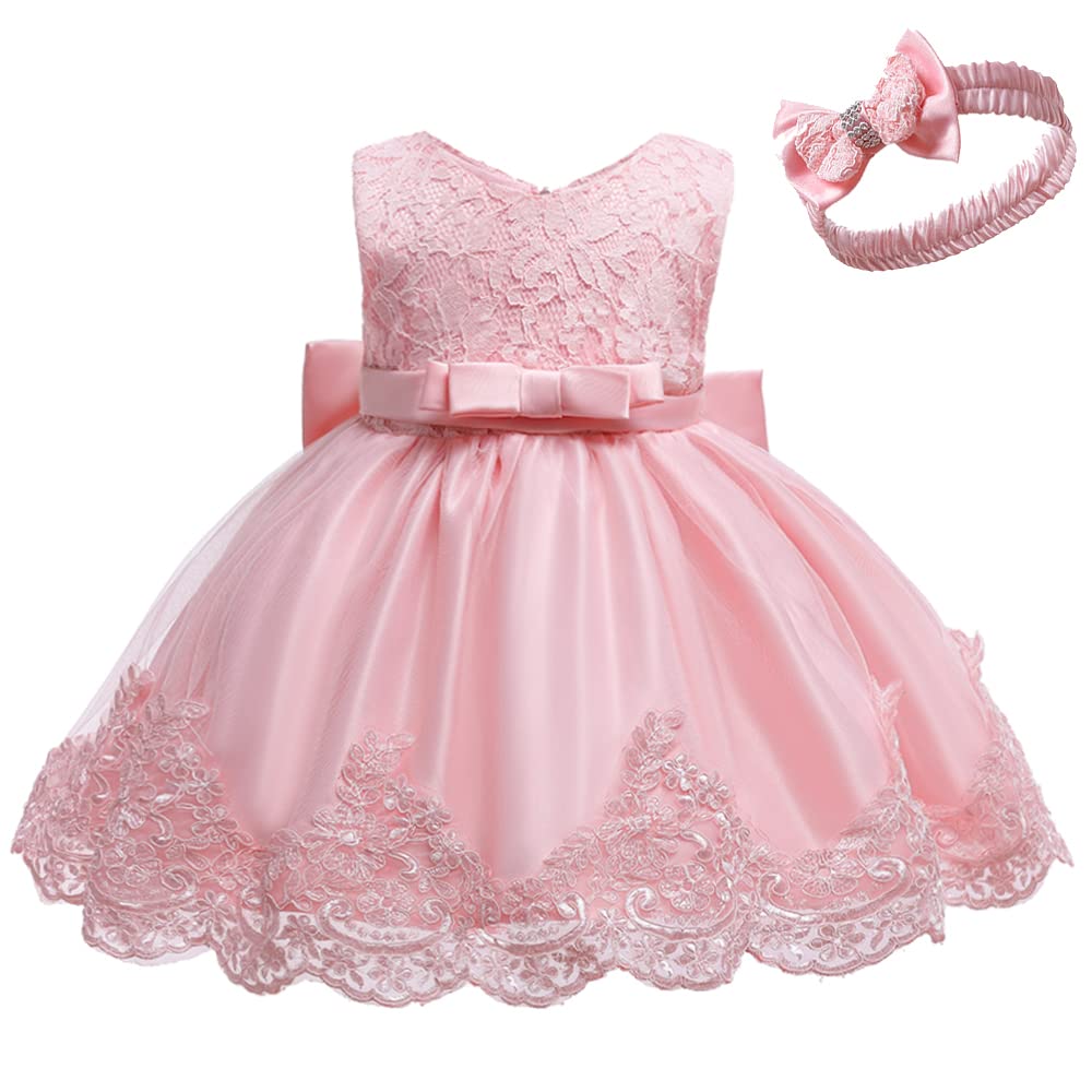 Baby Christmas Embroidery Lace Dresses Little Kid Easter Halloween Wedding Formal Event Dress (Pink02 8348,24M)