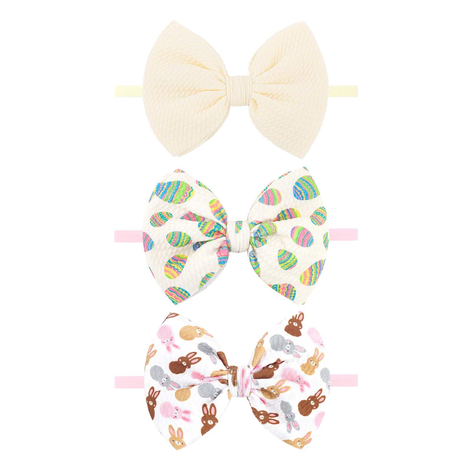 Yanjie Easter Bows Headbands For Girls Rabbit Bunny Ears Baby Bow For Infant Newborn Toddler Elastic Nylon White Pink Headband E