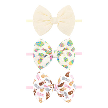 Yanjie Easter Bows Headbands For Girls Rabbit Bunny Ears Baby Bow For Infant Newborn Toddler Elastic Nylon White Pink Headband E