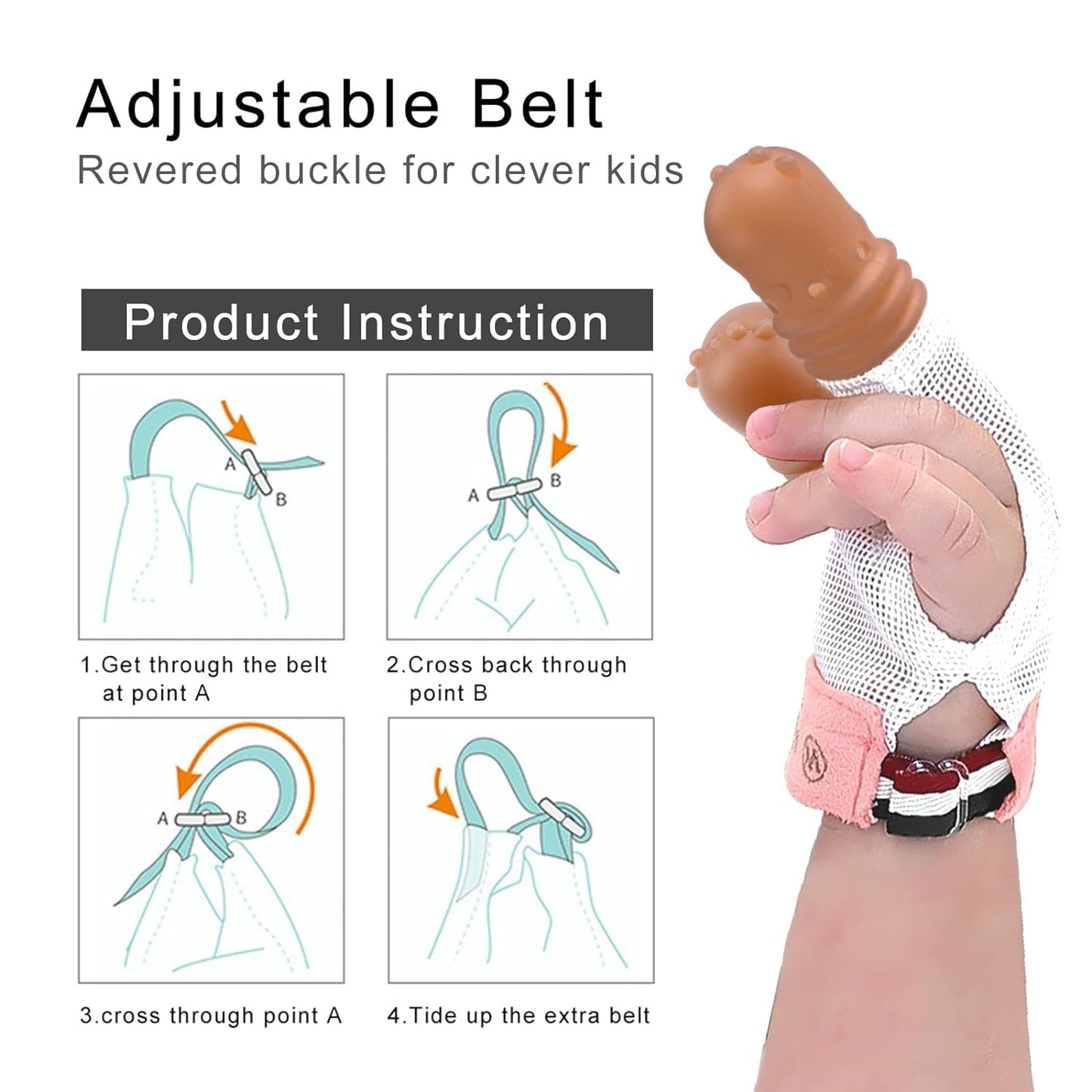 Elfzone Thumb Sucking Stop For Kids - 1-2 Years Old - Silicone Finger Guard For Thumb Sucking With Breathable Mesh Adjustable Th