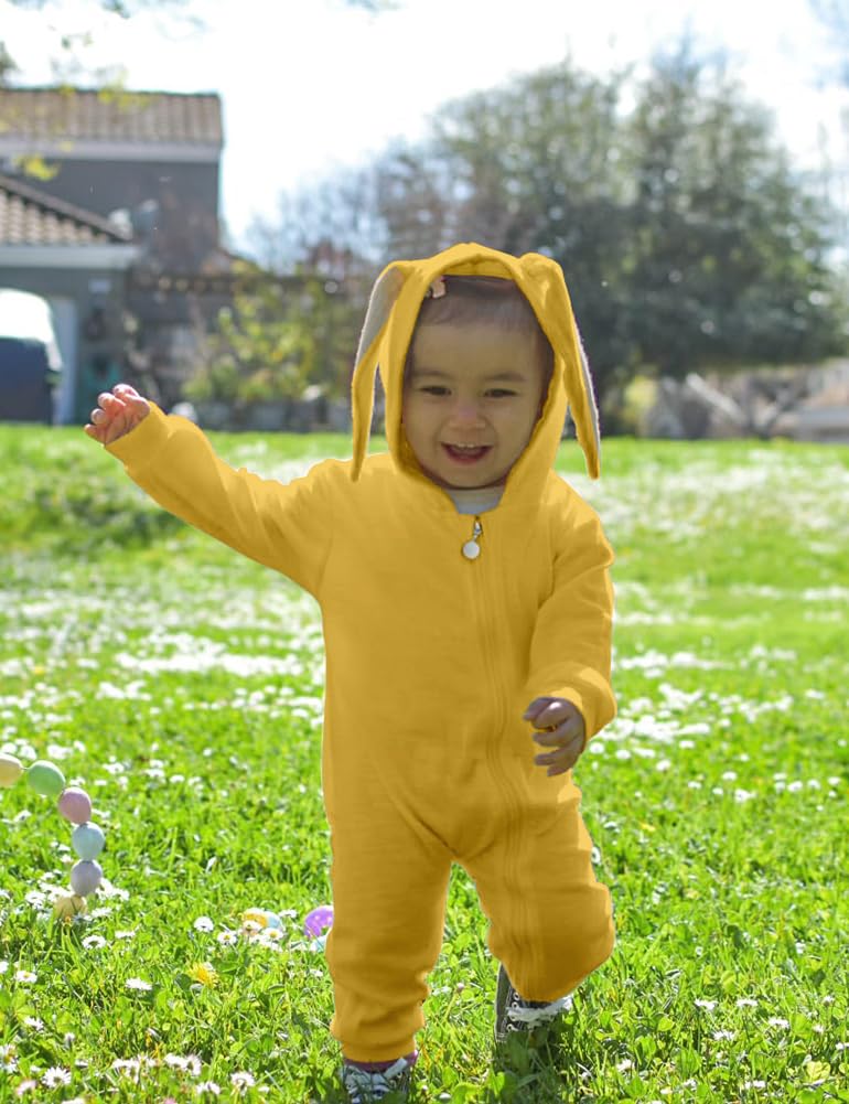 Agqt Newborn Baby Boys Bunny Costume First Easter Outfit One Piece Romper Rabbit Ear Halloween Animal Costumes Hoodie Yellow Siz