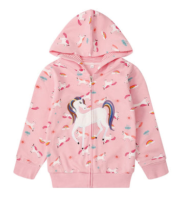 Akyzic Girls Zip Up Hoodie Unicorn Fall Jacket Kids Back To School Outfit Hooded Sweatshirt Toddler Girl Fall Outerwear 6T/8053
