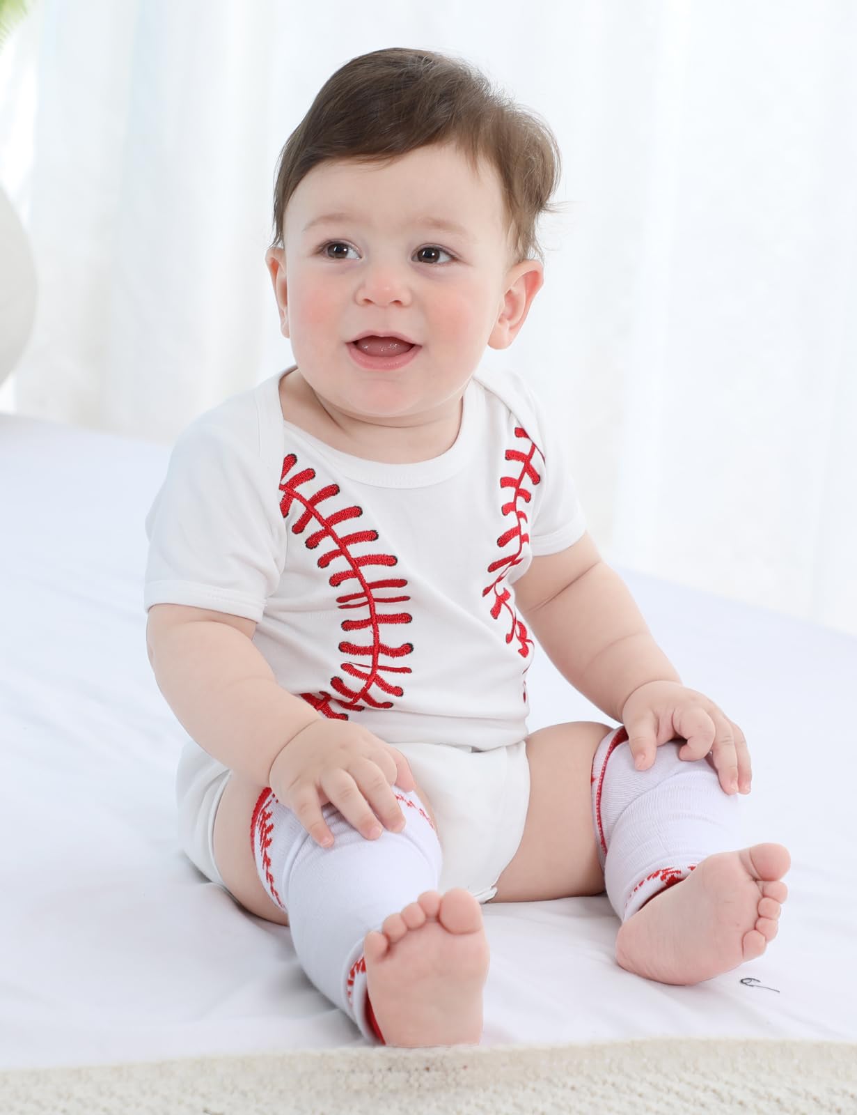 Cosland Baby Baseball Outfit Infant Boys Cotton Bodysuit, White, 0-3 Months