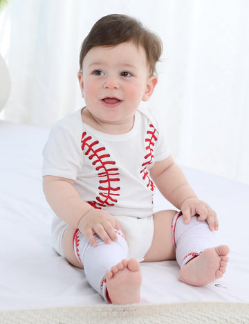 Cosland Baby Baseball Outfit Infant Boys Cotton Bodysuit, White, 0-3 Months