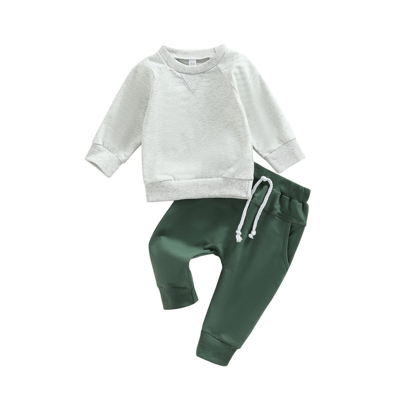 Toddler Baby Boy Clothes Set Solid Color Long Sleeve Crewneck Sweatshirt Top Cas WBBAPB0BMQ9CX2K