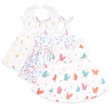 Kidbea Extra Soft Muslin Fabric Baby Girls Frock | Rainbow, Mickey And Butterfly Print With Size 69 Months | Pack Of 3