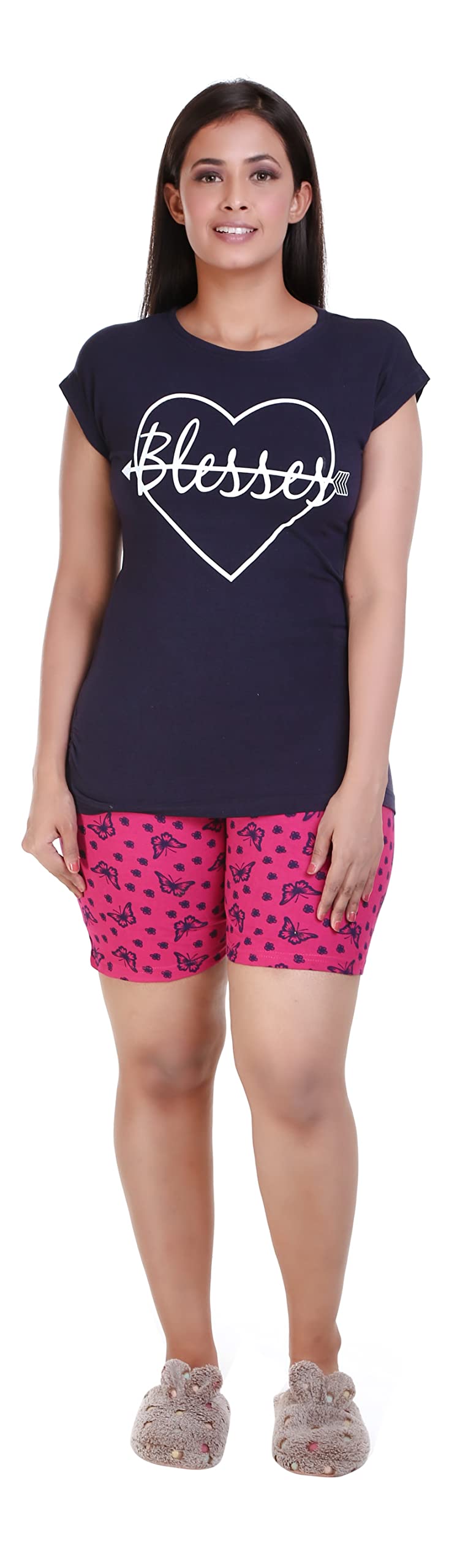 MUKHAKSH (Pack of 1 Sets = 1 Top + 1 Shorts Girls Cotton Multicolour Tops + Shorts Nightwear Night Suit, Print May Varyvery Comf