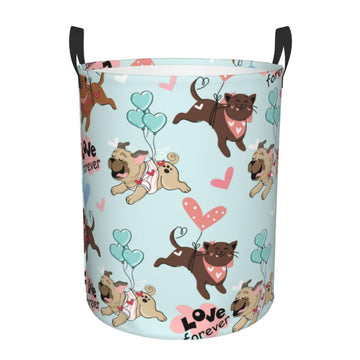 Pevtufa Cute Pug Dogs Foldable Laundry Basket Organizer,Fabric Clothes Toy Storage Basket Nursery Hamper Storage Bin For Househo