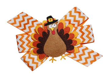 Wd2U Baby Girls 4.5' Pilgrim Tom Turkey Thanksgiving Hair Bow On Stretch Headband