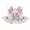 Golden Swallow 1/2 Birthday Crown Baby Girl Flower Tiara Headband Birthday Party Hairband