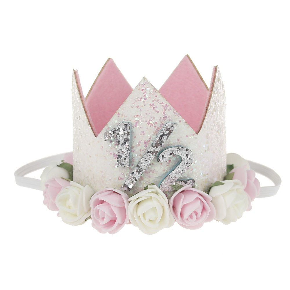 Golden Swallow 1/2 Birthday Crown Baby Girl Flower Tiara Headband Birthday Party Hairband