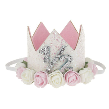 Golden Swallow 1/2 Birthday Crown Baby Girl Flower Tiara Headband Birthday Party Hairband