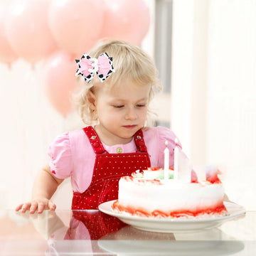 Birthday Hair Clips For Baby Girls - 2Pc Cow Print Bow With White Number Hair Clips For 3Rd Birthday Baby Bow Party Decorations