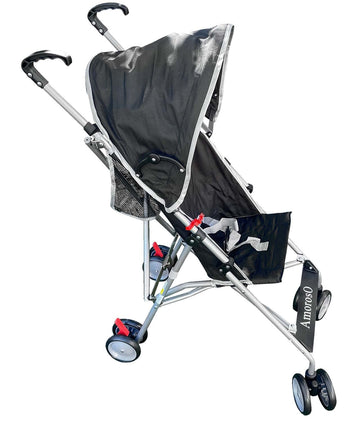 AmorosO Single Umbrella Stroller | Lightweight, Travel-Ready Stroller with EVA Wheels & Sun Protection | Black/White