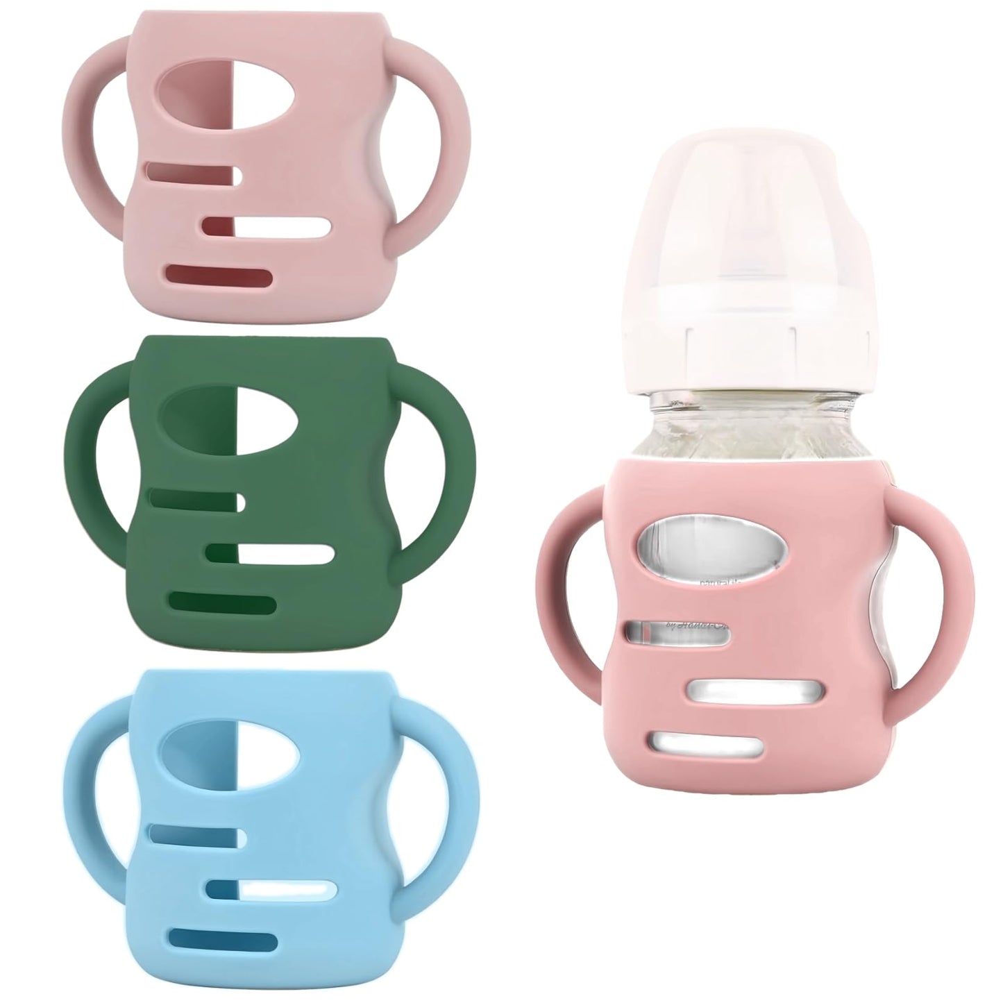 Frezonika 3 Pack Silicone Sleeves Compatible with Dr Brown Wide-Neck Glass Baby Bottles 5OZ/150mL, 100% Silicone Handles for Sip