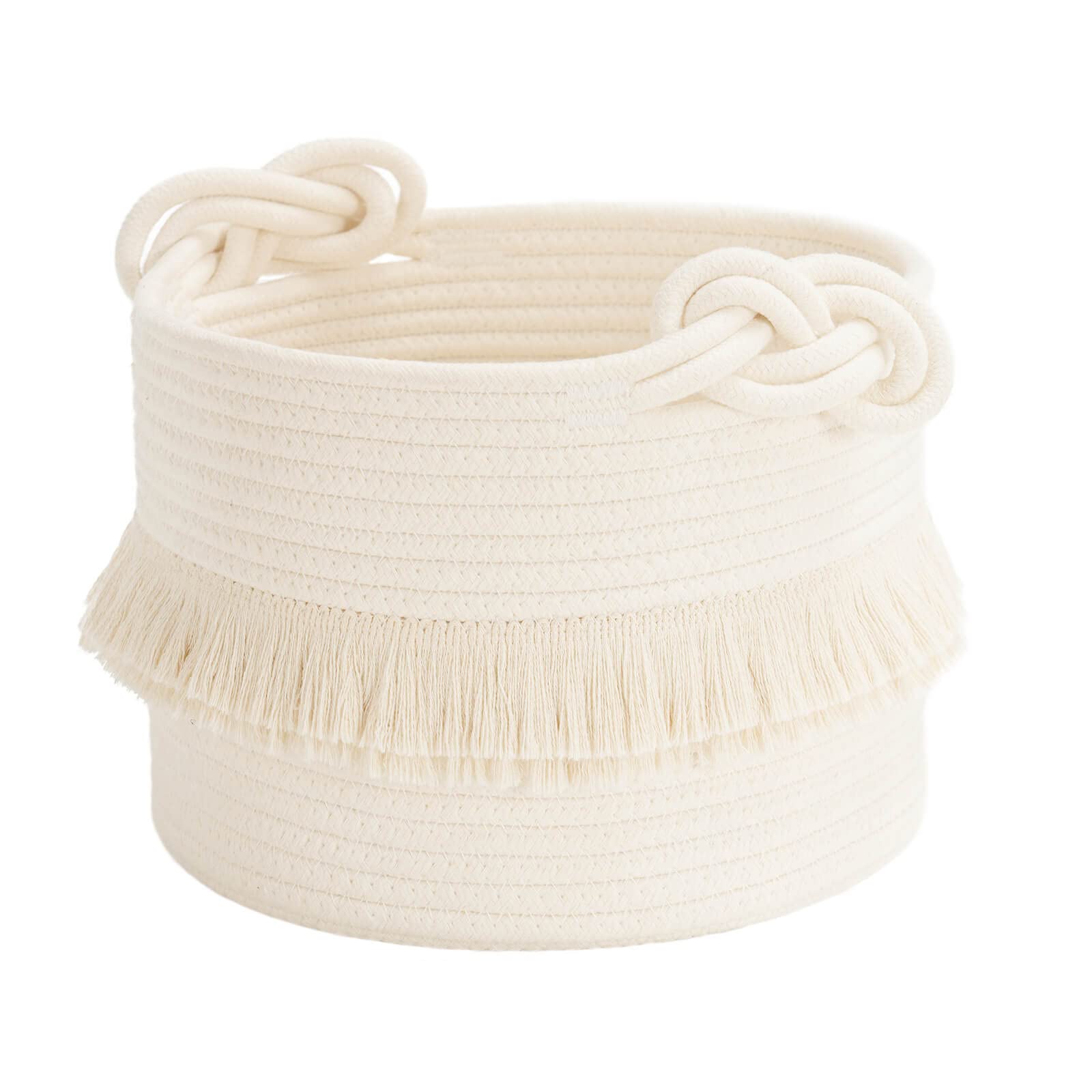 Cherrynow Small Woven Storage Baskets Cotton Rope Decorative Hamper For Diaper, Blankets, Magazine And Keys, Cute Tassel Nursery