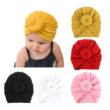 Dreshow Bqubo 5 Pieces Baby Turban Hats Turban Bun Knot Baby Infant Beanie Baby Girl Soft Cute Toddler Cap