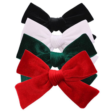 Vintage Velvet Bow Hair Clips for Baby Girl Kids Women Fall Velvet Christmas Hair Bows Barrettes Accessories (4 pcs Green/Red)