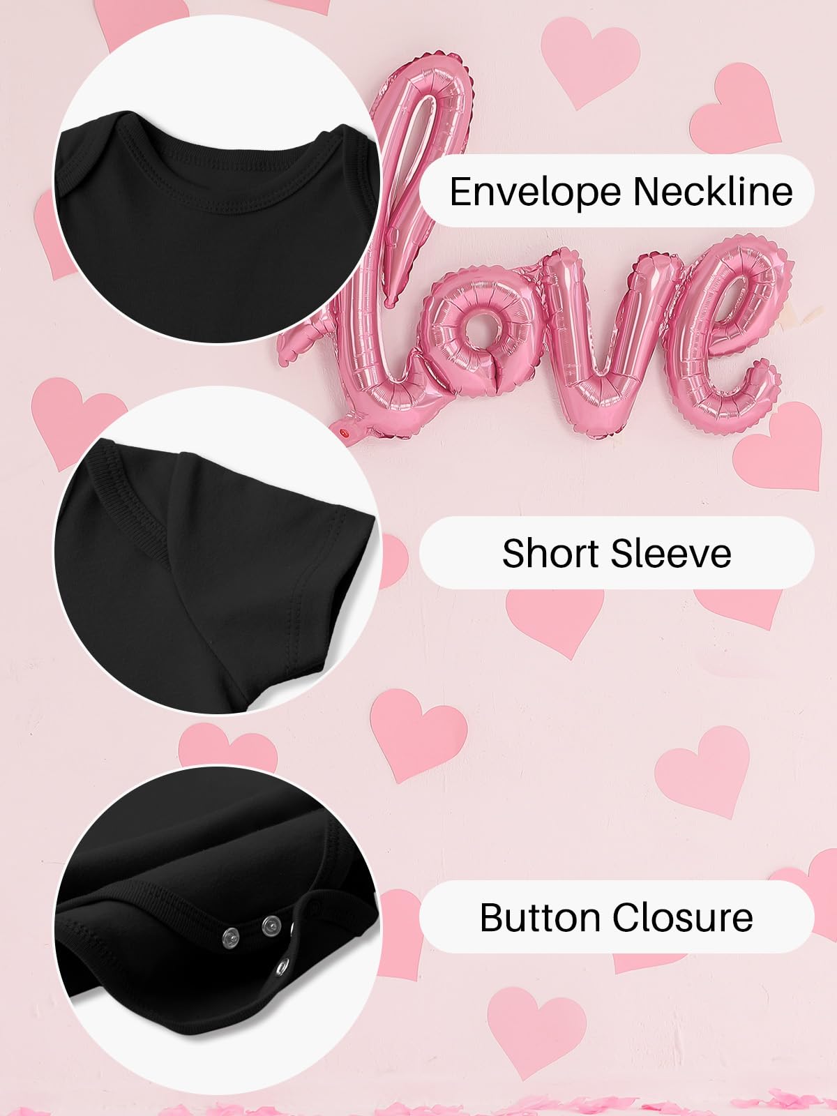 Besserbay Valentine'S Day Baby Short Sleeve Love Bodysuit Mommy Is My Valentine Black Onesie 9-12 Months