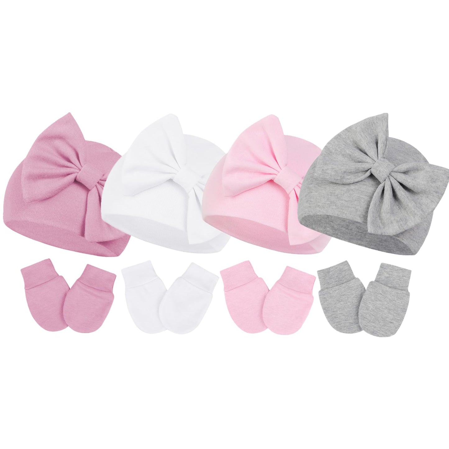 Century Star Newborn Girls Hats Baby Hat And Mitten Set Big Bow Knit Infant Headbands Winter Baby Hat For Girls G White & Pink &