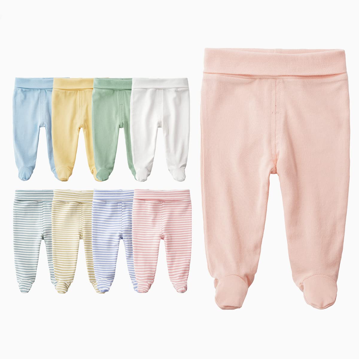 Teach Leanbh Infant Baby 3 Pack Footed Pants Cotton High Waist Casual Leggings (6 Months, C)
