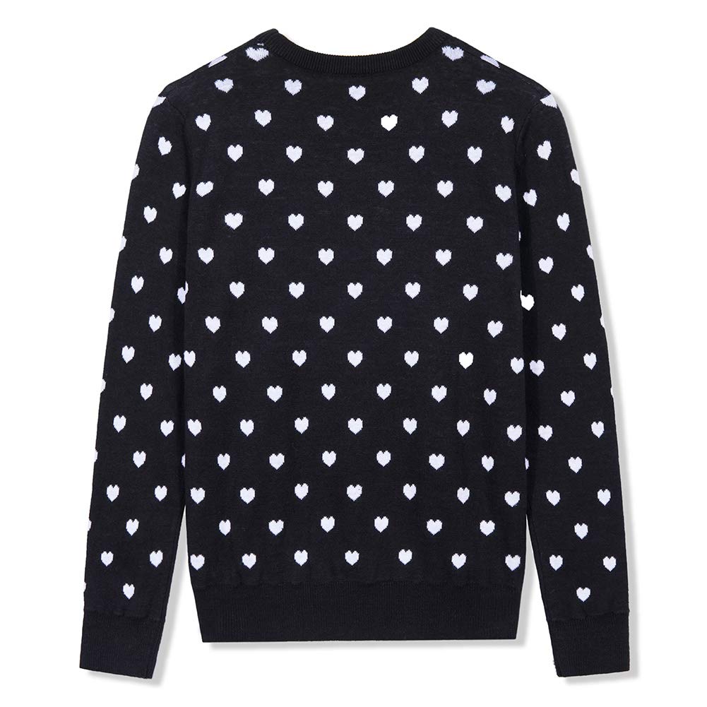 Boboyoyo Girls Sweaters Cotton Kids Heart Sweater Valentine Holiday Pullover Teen Clothes Crew Neck Knit Top Long Sleeve Black