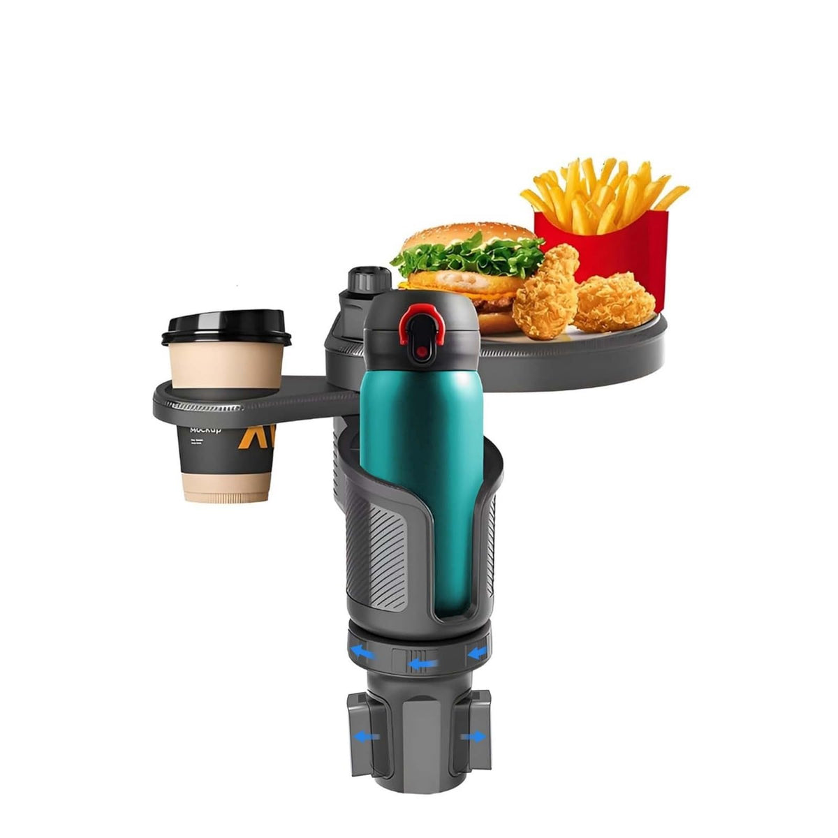 SIAGO 2in1 Car Cup Holder with Food Tray | Adjustable Swivel Arm Snack & Drink Organizer | Universal Fit for Front Seat Travel