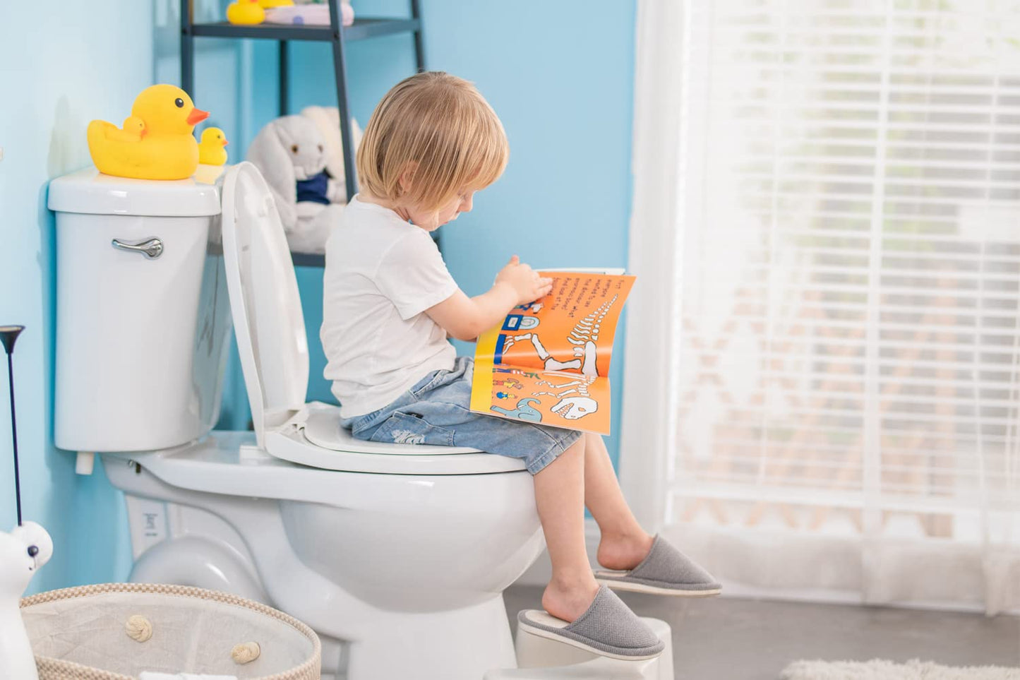 Round Toilet Seat With Built In Potty Training Seat, Slow Close, Easy Clean, Plastic, White
