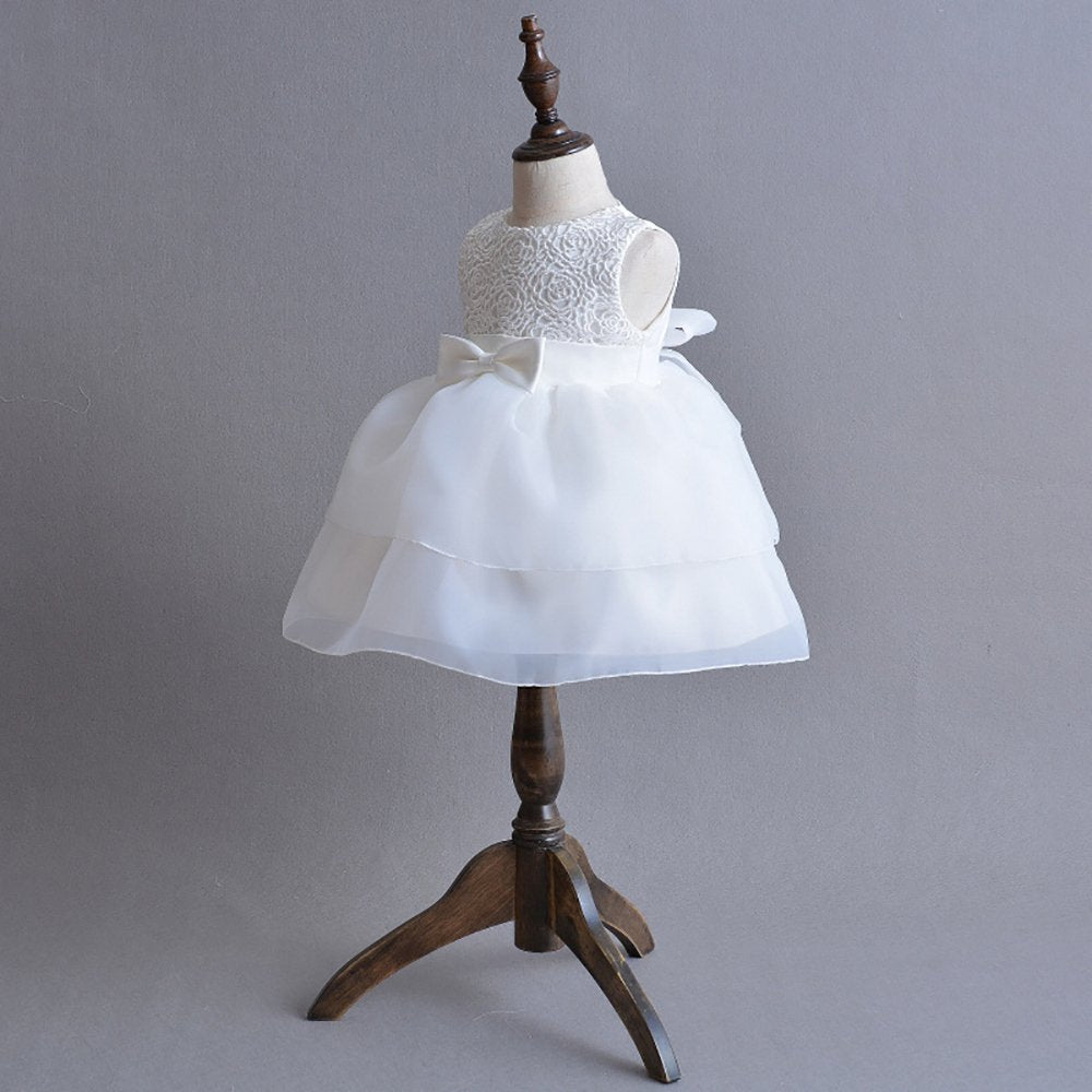 Newborn Baby Girls Christening Baptism Gown Wedding Pageant Formal Dress With Headband Ivory Size 18M