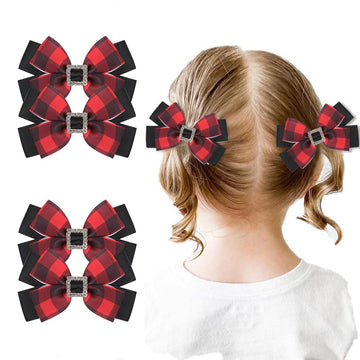 Christmas Rhinestone Plaid Hair Bows for Toddler Kids Girls, 4inch Christmas Bowknot Hairpin Plaid Lattice Bow Clip Accessories 