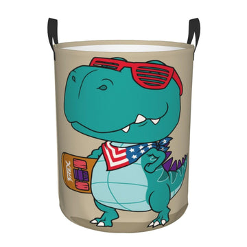Pevtufa Cool Dino Playing Skateboard Foldable Laundry Basket Organizer,Fabric Clothes Toy Storage Basket Nursery Hamper Storage 