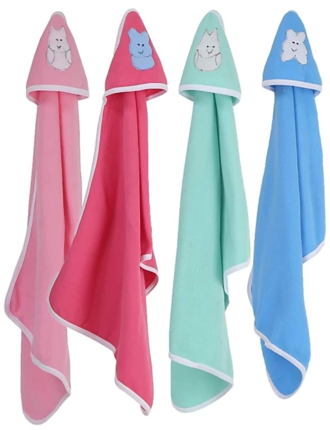 BRANDONN Fleece Supersoft Hooded Blanket Cum Wrapper for Babies (Pink, Blue, Green)  Pack of 4