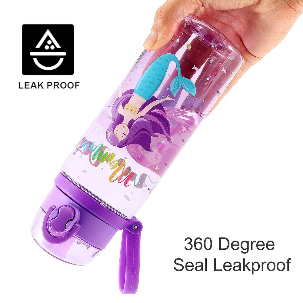 Home Tune Cute Water Bottle For School Kids Girls, Soft Silicone Chug Lid & Bpa Free & Leak Proof One Click Open Flip Top & Easy