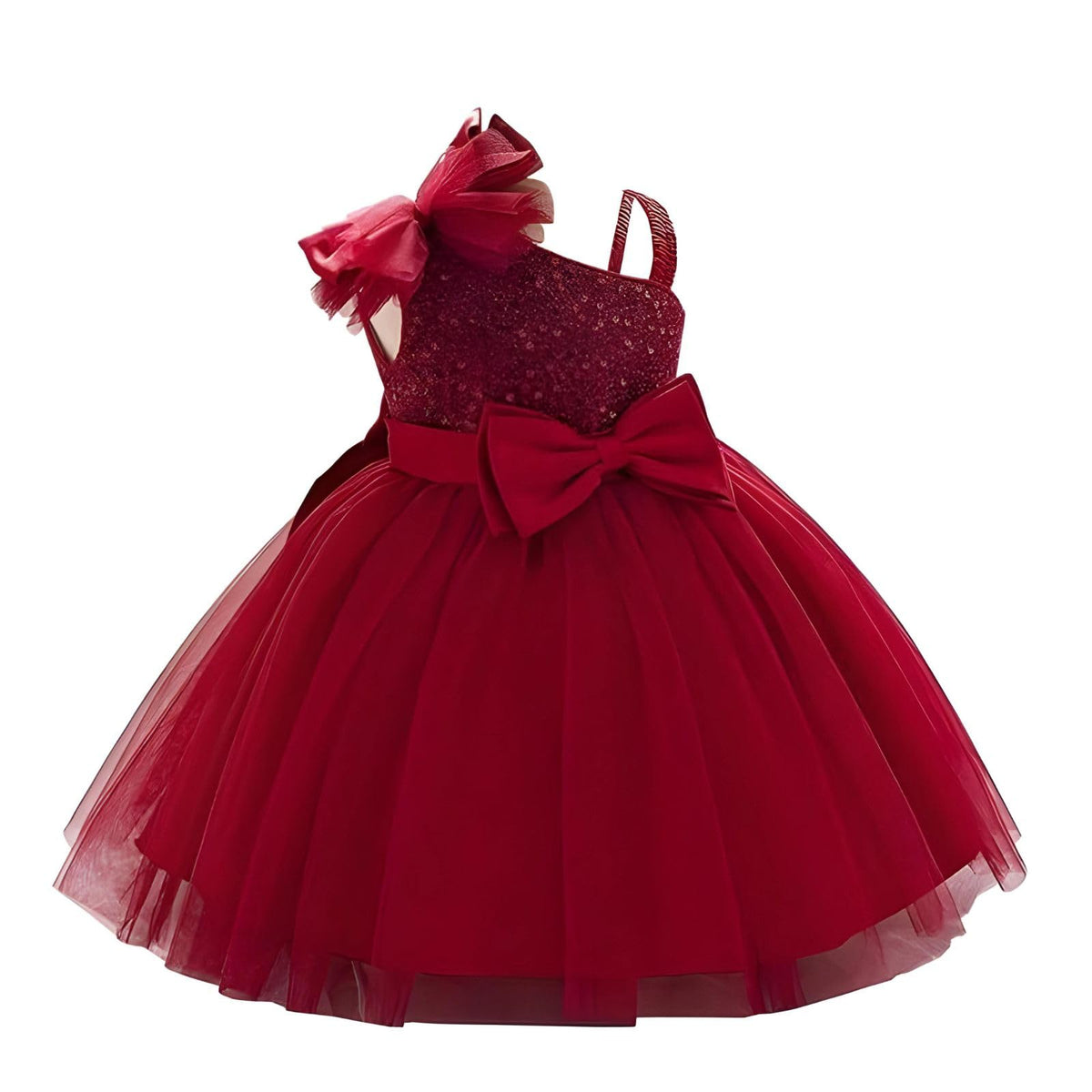 Niren Enterprise Barbet Sequence Embroidered Net Flaired Sleeve Less Baby Girl Frock (Red Barbet, 23Y)